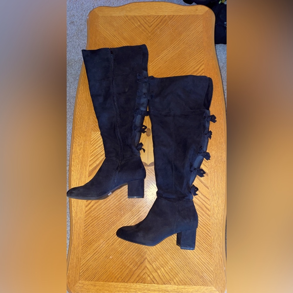 Black suede knee high boots